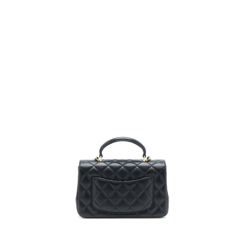 Chanel Top Handle Mini Rectangular Flap Bag Lambskin Black LGHW (Microchip)