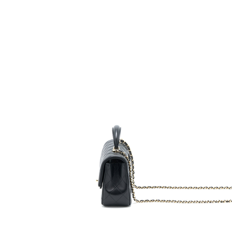 Chanel Top Handle Mini Rectangular Flap Bag Lambskin Black LGHW (Microchip)