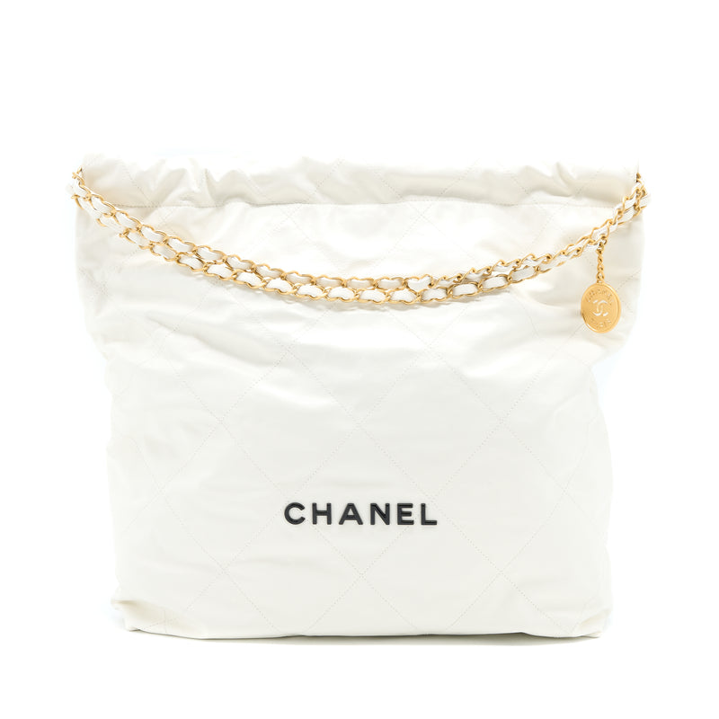 Chanel Large 22 Bag Calfskin White Brushed GHW (Microchip)