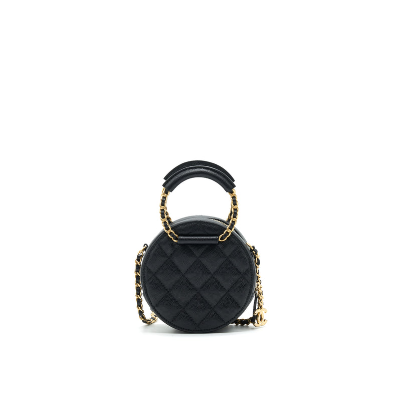 Chanel Top Handle Caviar Round Clutch with Chain Black GHW