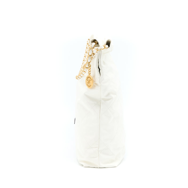 Chanel Large 22 Bag Calfskin White Brushed GHW (Microchip)