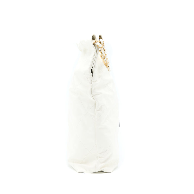 Chanel Large 22 Bag Calfskin White Brushed GHW (Microchip)