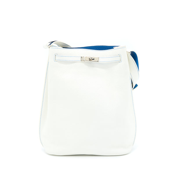 Hermes So Kelly 26 Blanc/Blue SHW Stamp Square O