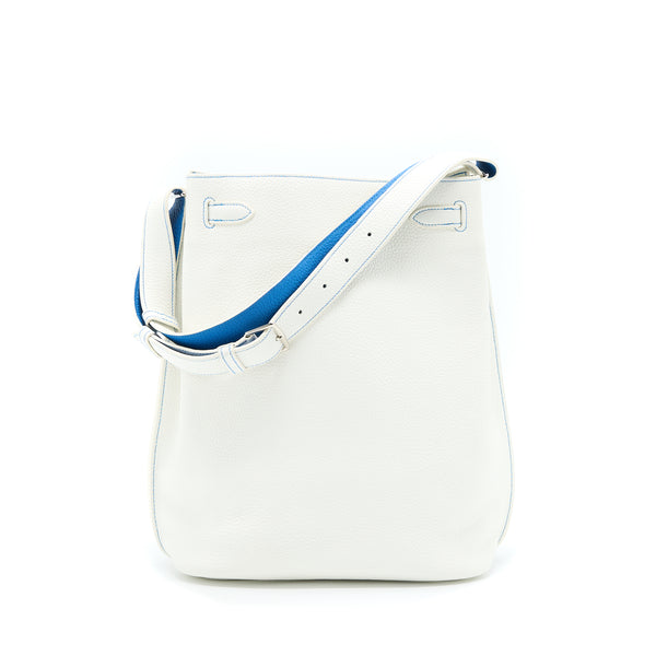Hermes So Kelly 26 Blanc/Blue SHW Stamp Square O