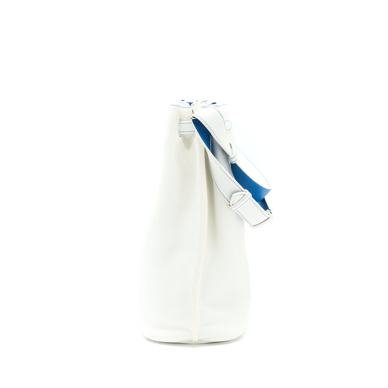 Hermes So Kelly 26 Blanc/Blue SHW Stamp Square O