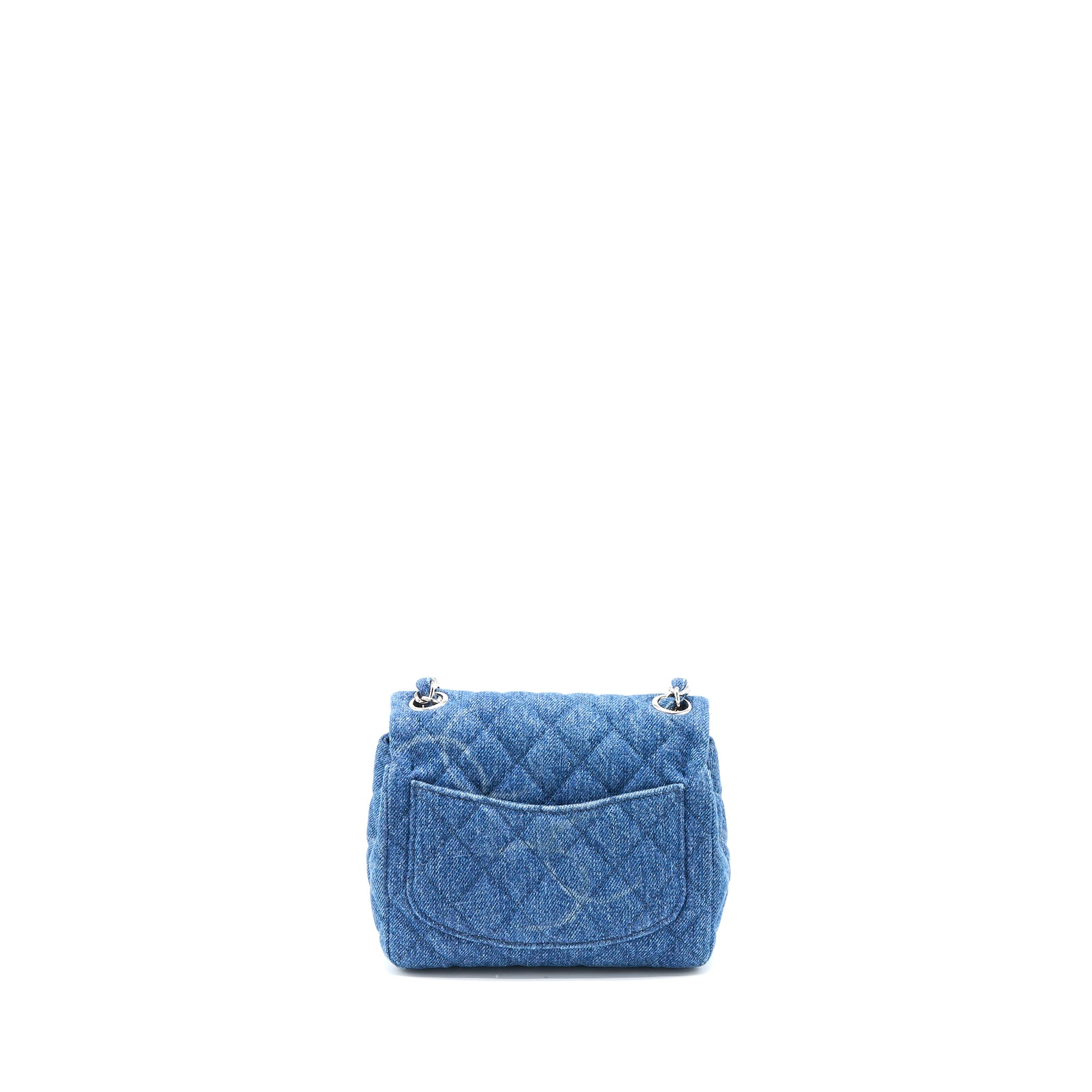 Chanel 20B Mini Square Flap Bag CC Print Denim Blue SHW