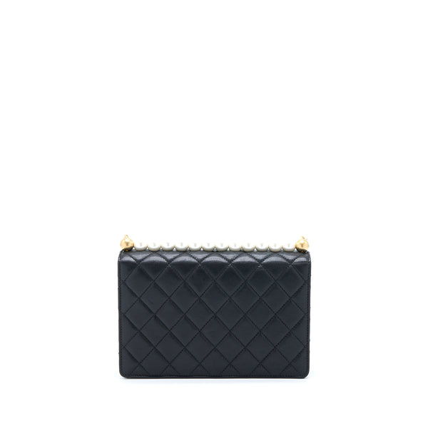 Chanel Quilted Flap Bag With Pearl Lambskin Black Brushed GHW