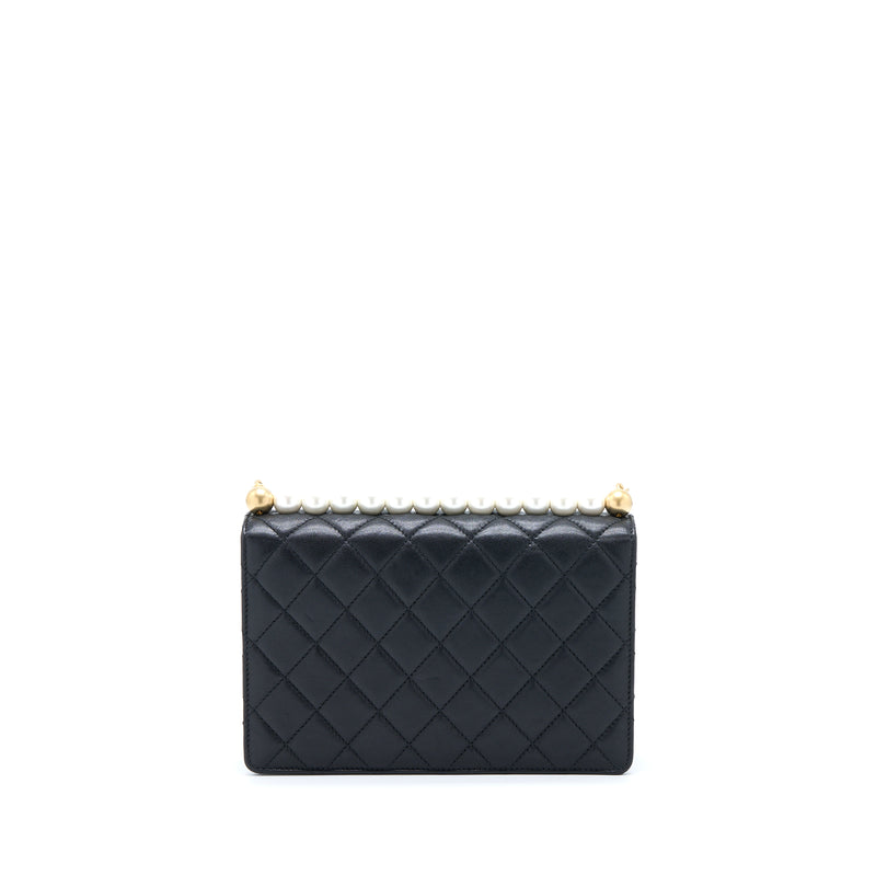 Chanel Quilted Flap Bag With Pearl Lambskin Black Brushed GHW