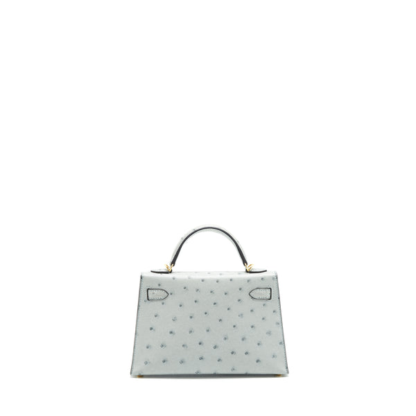 Hermes mini Kelly Ⅱ Ostrich Blue Glacier GHW stamp Y