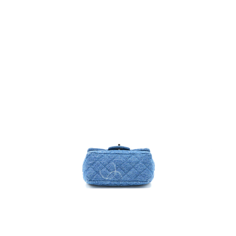 Chanel 20B Mini Square Flap Bag CC Print Denim Blue SHW