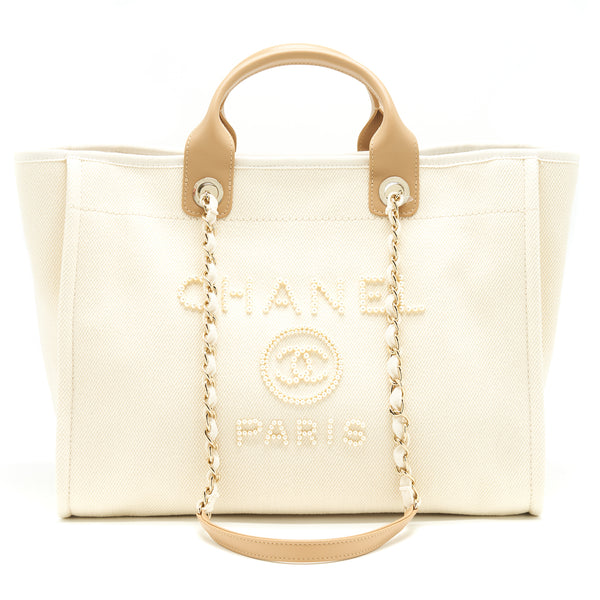 Chanel Deauville Tote Bag In Creamy White/ Beige GHW