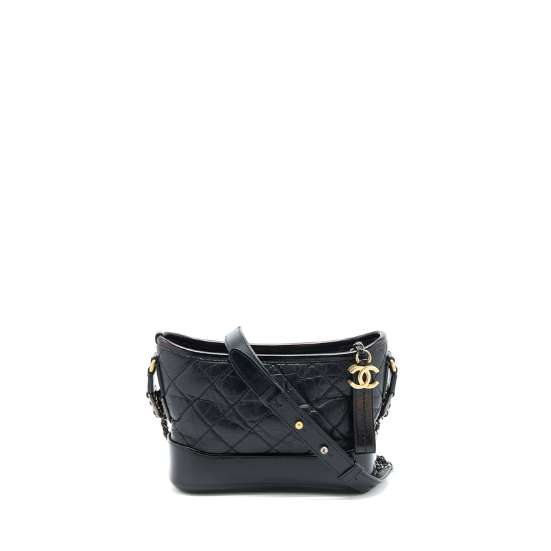 Chanel Small Gabrielle Hobo Bag Aged Calfskin Black with Multicolor Hardware