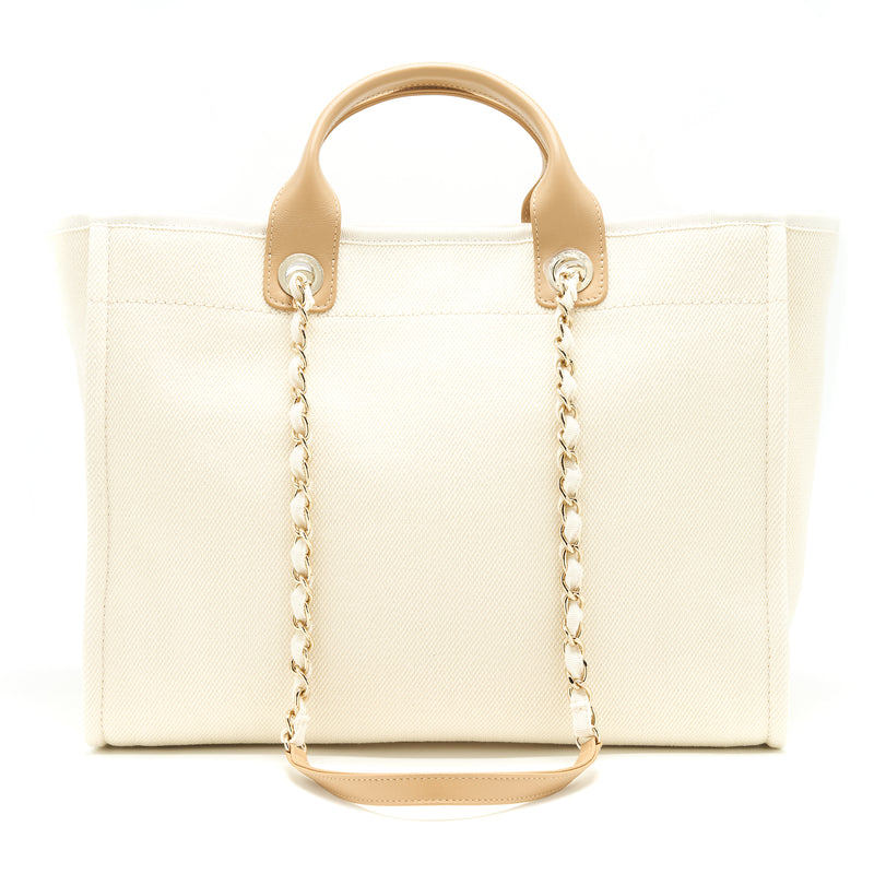 Chanel Deauville Tote Bag In Creamy White/ Beige GHW