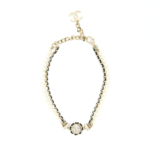 Chanel 21S Leather Chain/Pearl/Crystal Choker LGHW