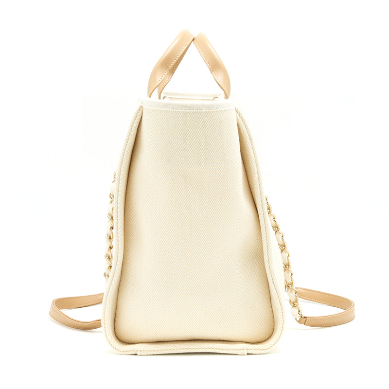 Chanel Deauville Tote Bag In Creamy White/ Beige GHW