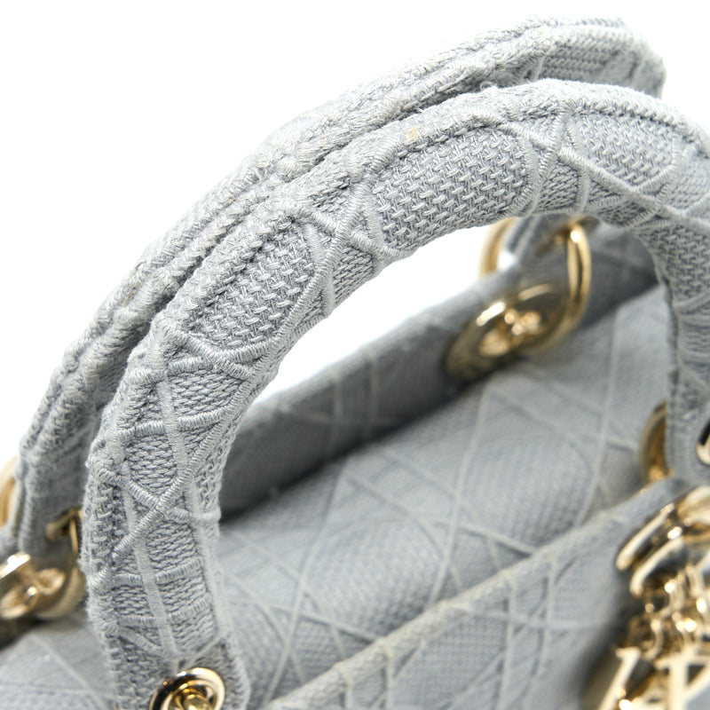 Dior Medium Lady D-lite Bag Cannage Embroidery Grey LGHW
