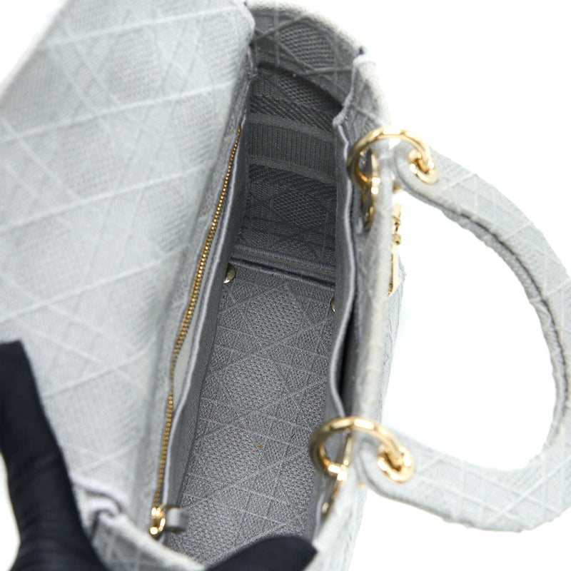 Dior Medium Lady D-lite Bag Cannage Embroidery Grey LGHW