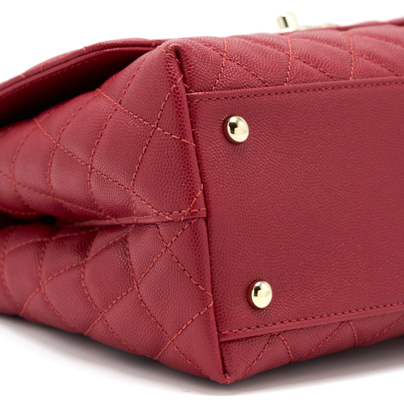 Chanel Medium Coco Handle Caviar Red LGHW (Microchip)