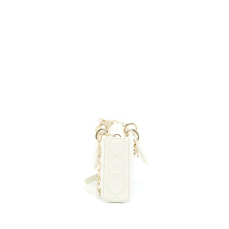 Dior Lady D-Joy Bag Latte Cannage Lambskin White LGHW