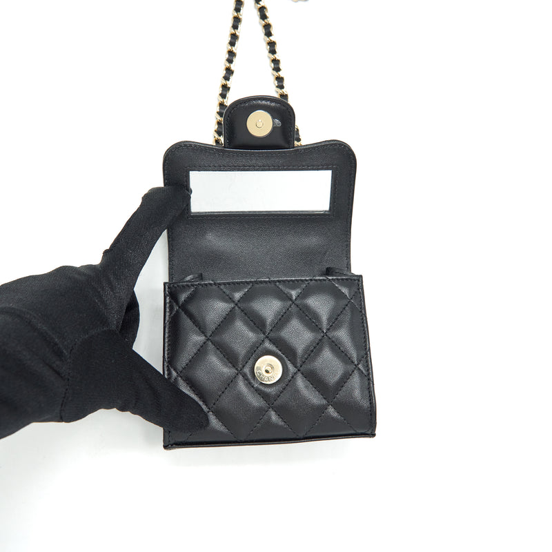 Chanel 22P Top Handle Mini Flap Bag With Chain Lambskin Black LGHW