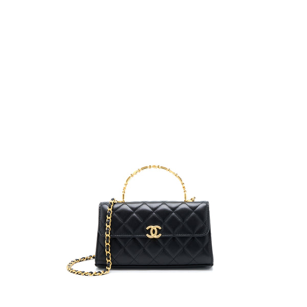 Chanel 22B Flap Bag With Enamel Top Handle Lambskin Black GHW
