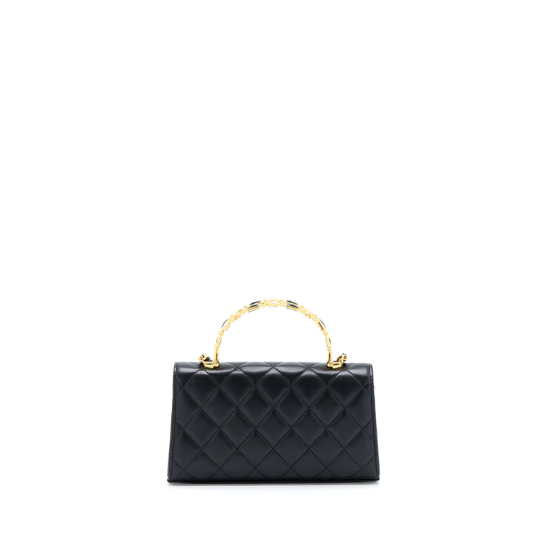 Chanel 22B Flap Bag With Enamel Top Handle Lambskin Black GHW