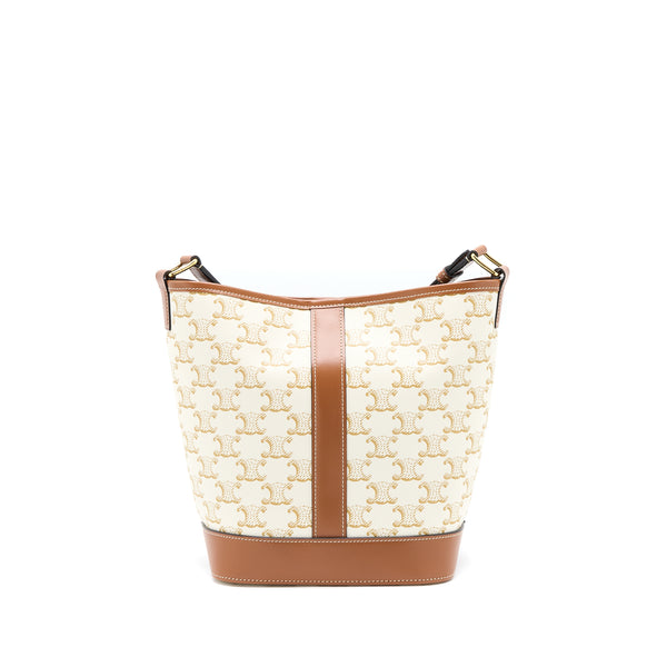 Celine Small Bucket Bag Triomphe Canvas/Calfskin White