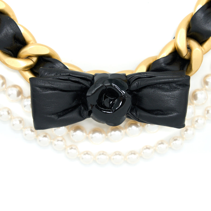 Chanel Size 80 Fancy Belt With Pearl Drop/Leather Bow Brushed GHW