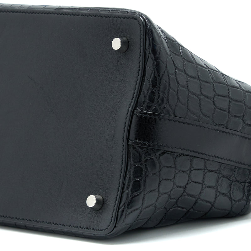 Hermes Toolbox 20 Mat Crocodile/Swift Black SHW Stamp Square R