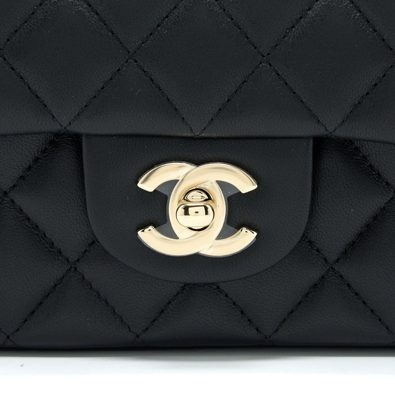 Chanel Top Handle Mini Rectangular Flap Bag Lambskin Black LGHW (Microchip)