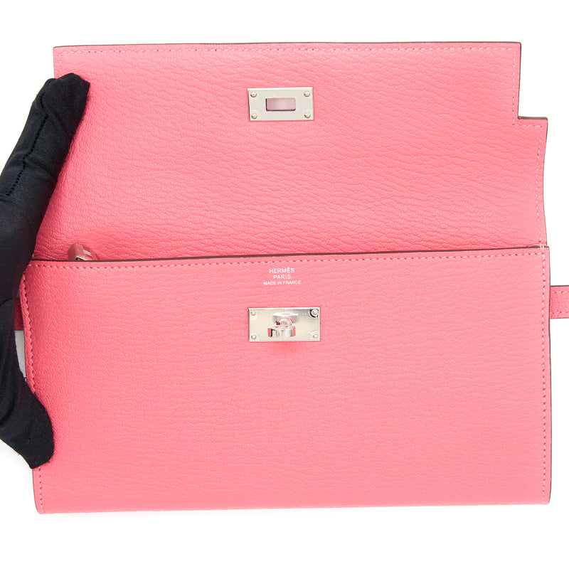 Hermes Kelly Long Wallet Chevre Mysore Pink SHW Stamp A