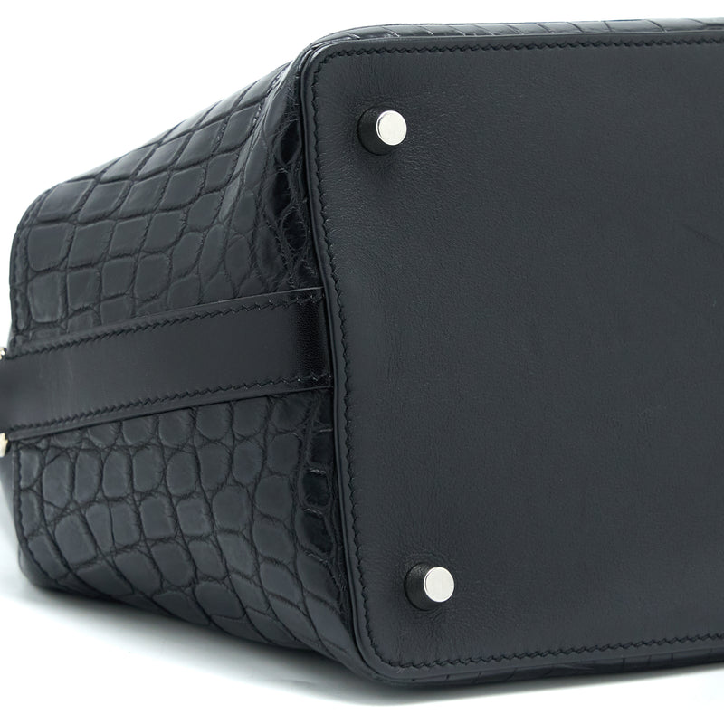 Hermes Toolbox 20 Mat Crocodile/Swift Black SHW Stamp Square R