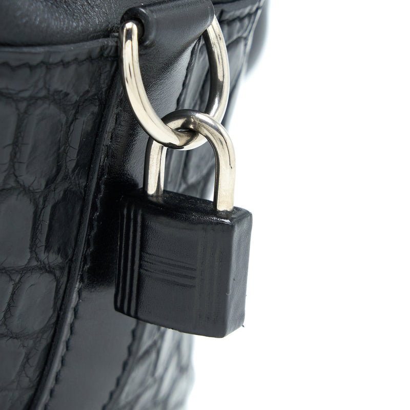 Hermes Toolbox 20 Mat Crocodile/Swift Black SHW Stamp Square R