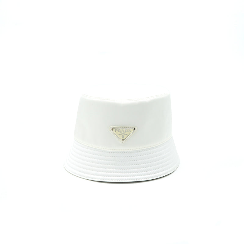 Prada Size M Nylon Bucket Hat In White