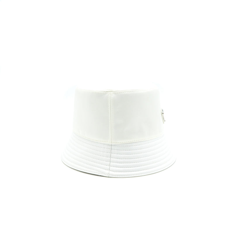 Prada Size M Nylon Bucket Hat In White