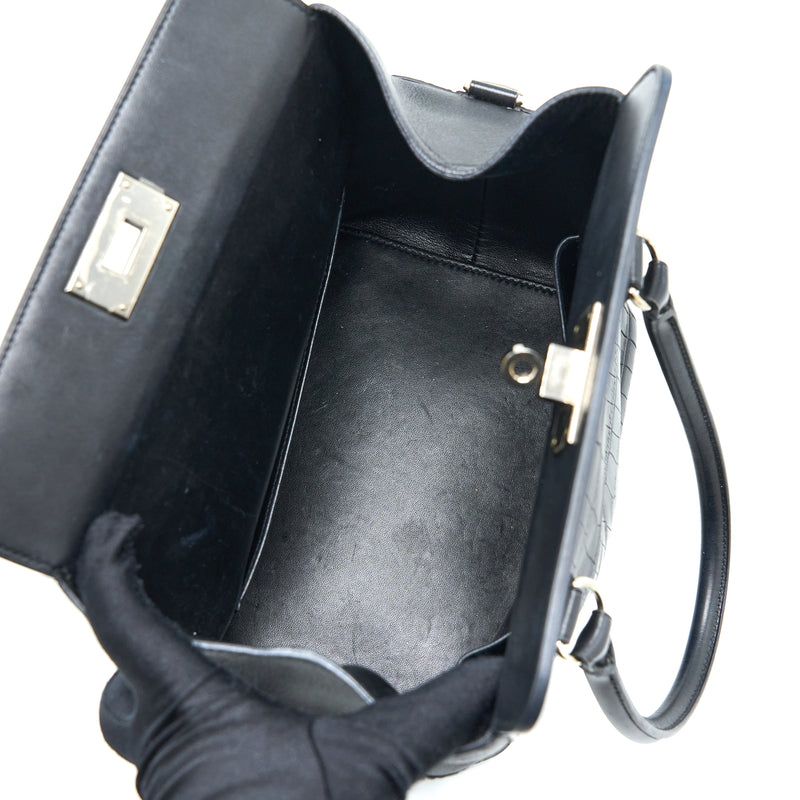 Hermes Toolbox 20 Mat Crocodile/Swift Black SHW Stamp Square R