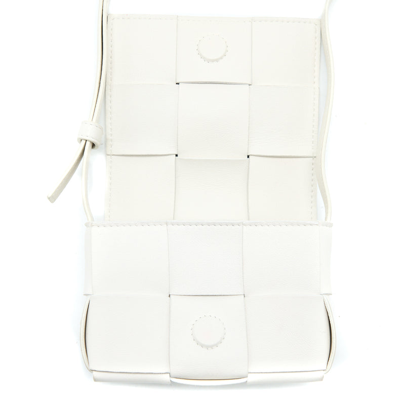 Bottega Veneta Mini Cassette Crossbody Bag Lambskin White