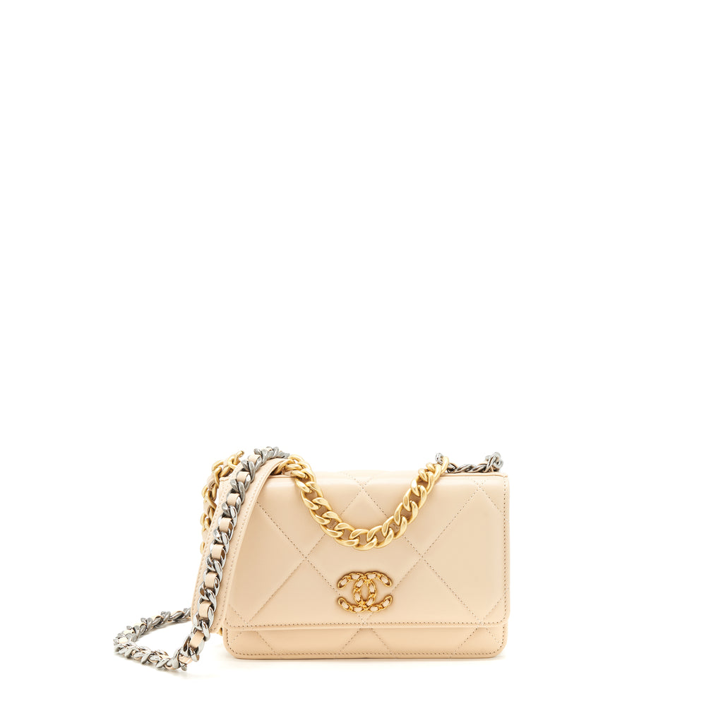 Chanel 19 Wallet On Chain WOC Quilted Lambskin Neutral Beige