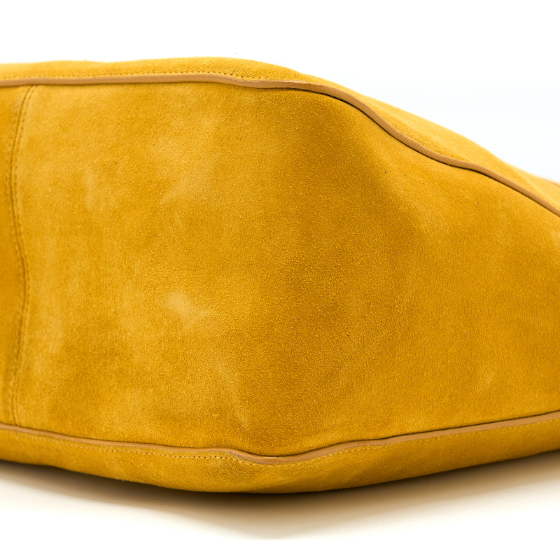 Celine Flap Shoulder Bag Suede Mustard Yellow SHW