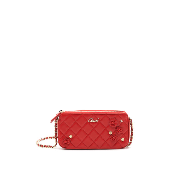 CHANEL RED DOUBLE ZIP WALLET ON CHAIN SPECIAL EDITION IN RED