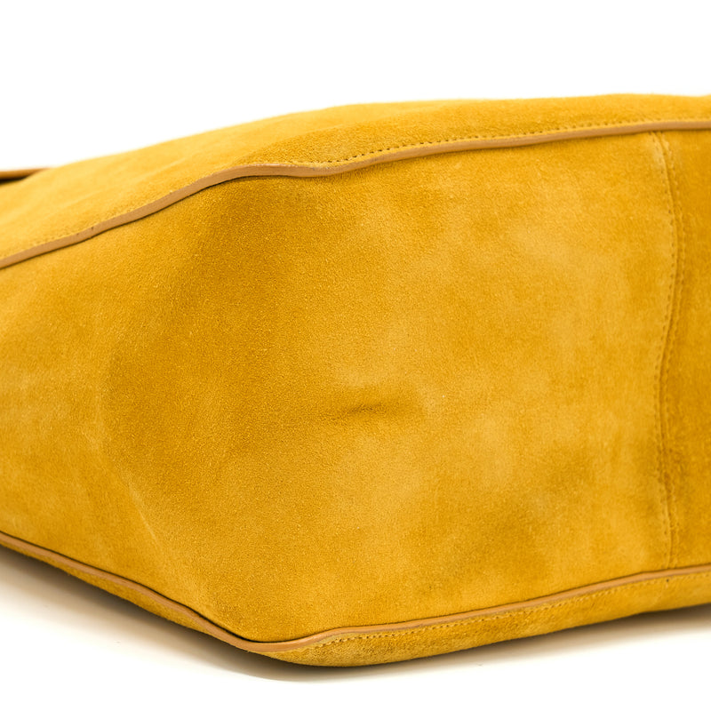 Celine Flap Shoulder Bag Suede Mustard Yellow SHW