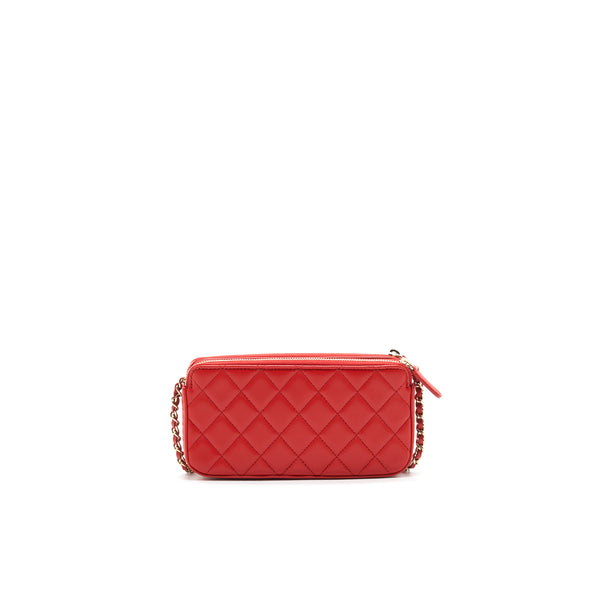 CHANEL RED DOUBLE ZIP WALLET ON CHAIN SPECIAL EDITION IN RED