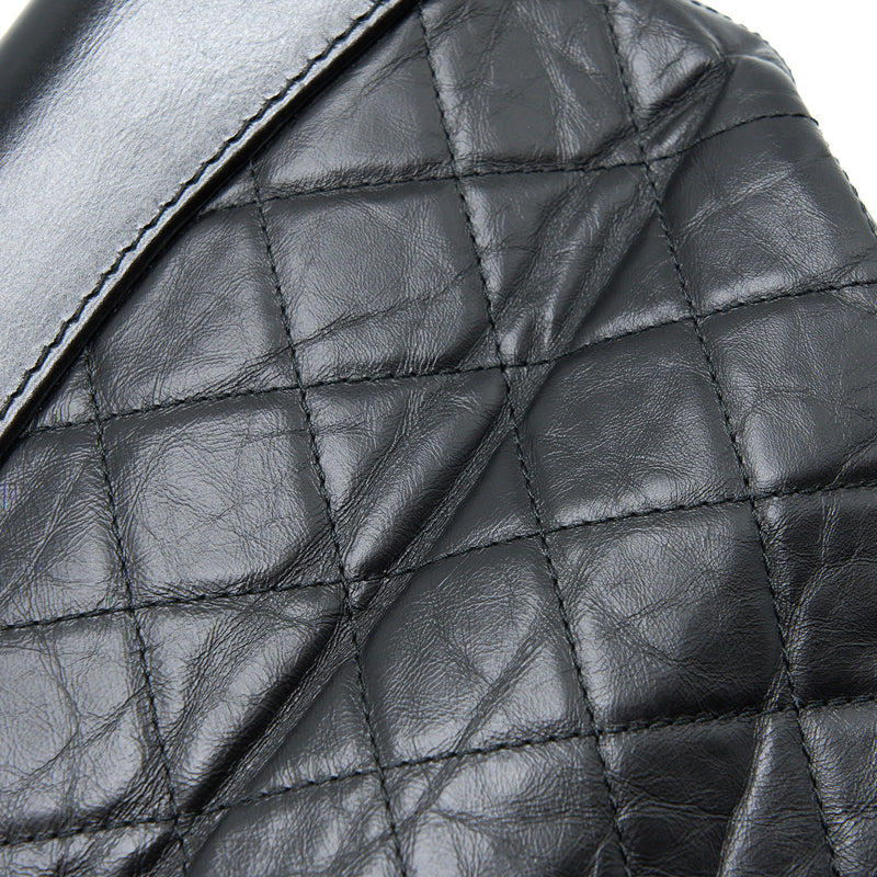 CHANEL Denim Calfskin Quilted Backpack Dark Grey Black
