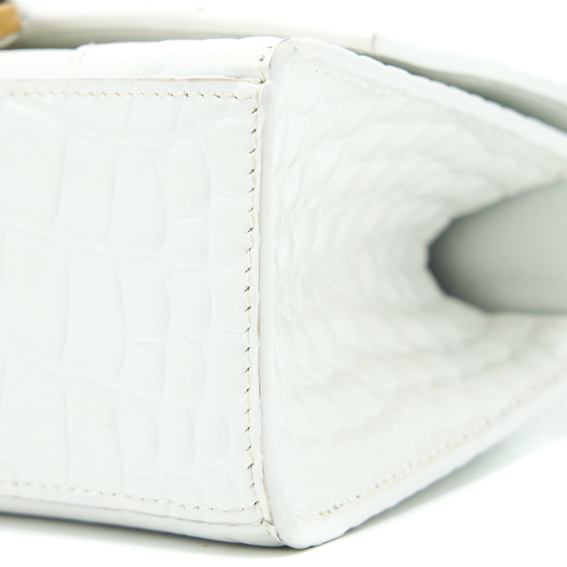 Balenciaga Hourglass XS Croc Embossed Calfskin White GHW