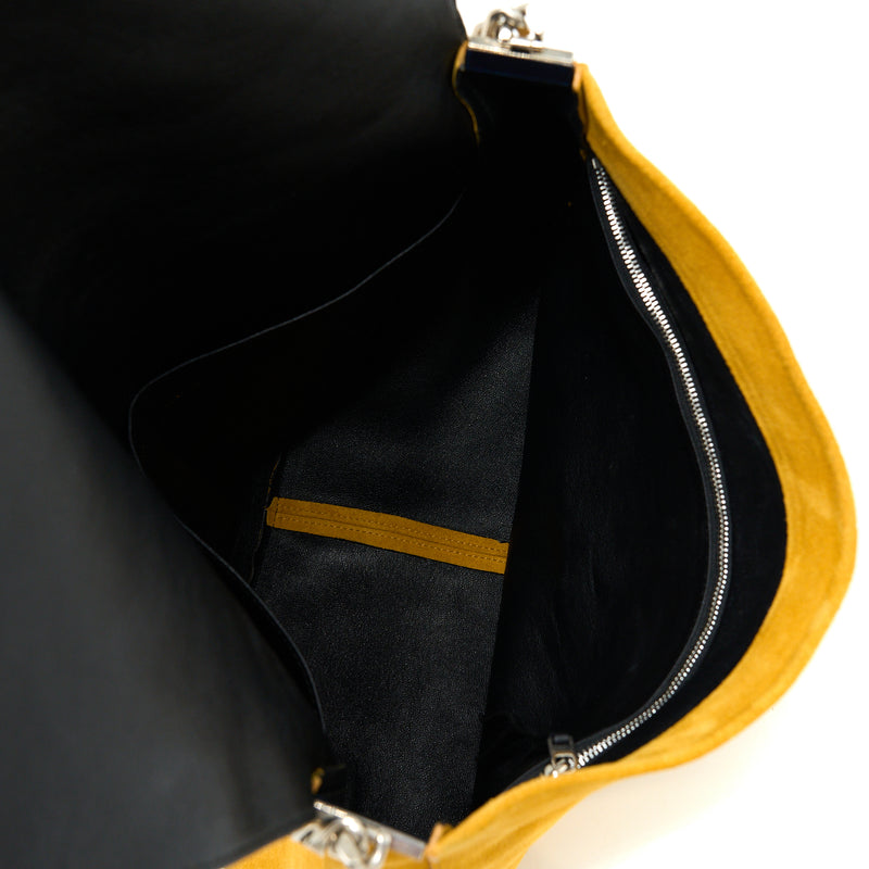 Celine Flap Shoulder Bag Suede Mustard Yellow SHW