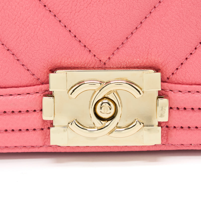 Chanel Super Mini Boy Bag Chevron Caviar Pink LGHW (Microchip)