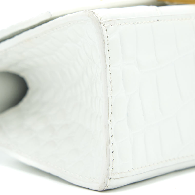 Balenciaga Hourglass XS Croc Embossed Calfskin White GHW