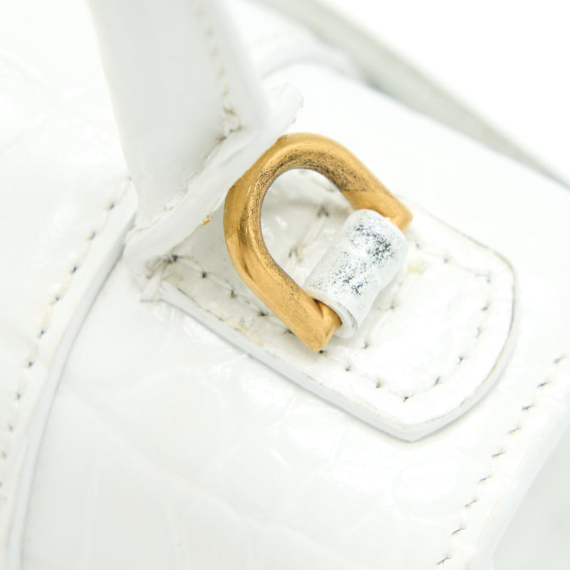 Balenciaga Hourglass XS Croc Embossed Calfskin White GHW