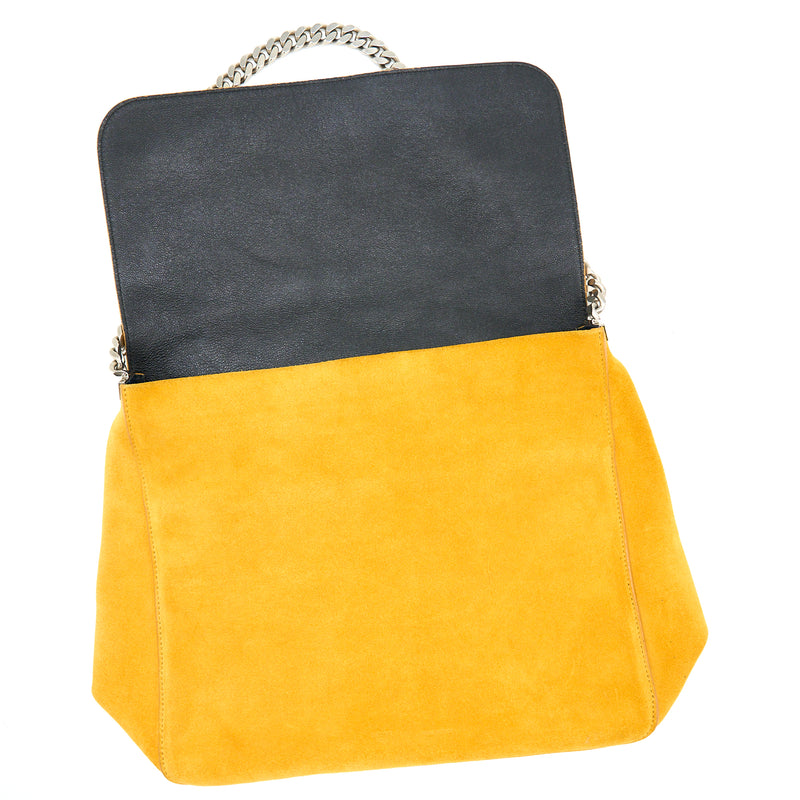 Celine Flap Shoulder Bag Suede Mustard Yellow SHW