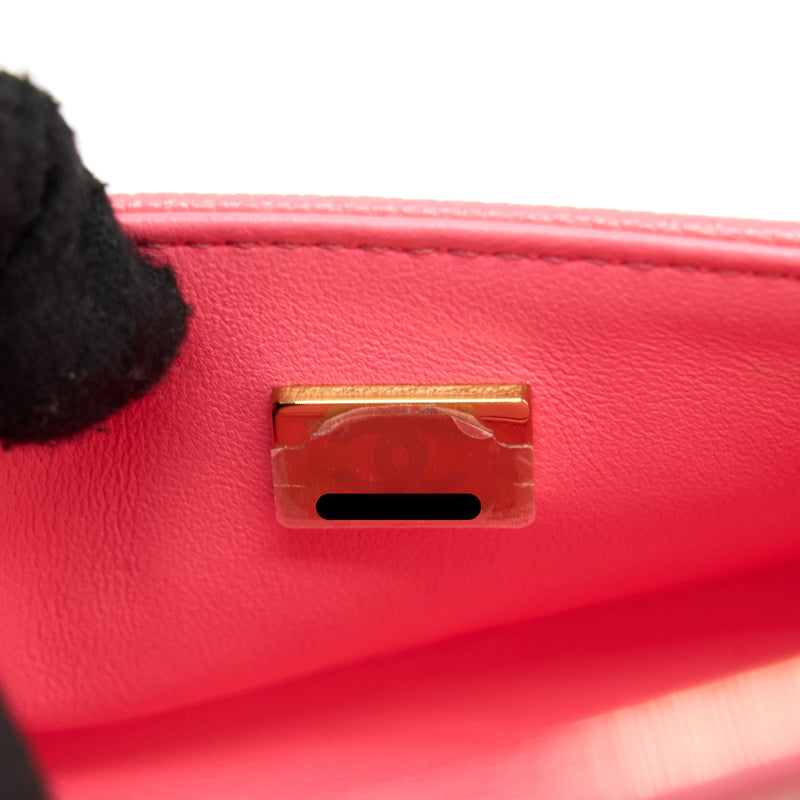 Chanel Super Mini Boy Bag Chevron Caviar Pink LGHW (Microchip)